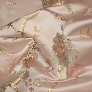 CF1133 polyester/kovové vtáky, kvety brocade, červená/ružová žakárové tkaniny ženy šaty módne cheongsam textílie DIY materiálov