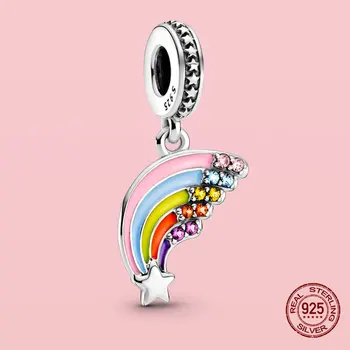 925 Sterling Silver Prívesok Teplovzdušný Balón Rainbow Dream Catcher Kúzlo Perličiek Fit Pôvodné Pandora Náramok, Náhrdelník Šperky