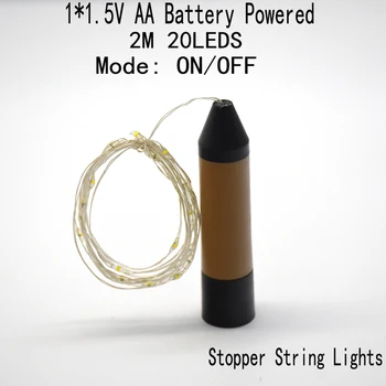 2M String Svetlá Strieborná LED Fľaša Vína Svetlá Batérie Powered Korku Tvar Sklenenej Fľaše Zátka Lampa Vianočné Girlandy Decoratio