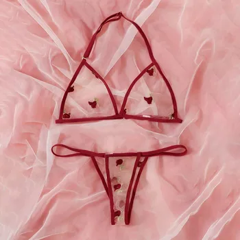 Nový Sexy Ženy, Priesvitné Oka Podprsenku G-String Tangá Nastaviť Kvetinové Výšivky Bielizeň Sleepwear Pyžamo 2021 Bielizeň Femme A30