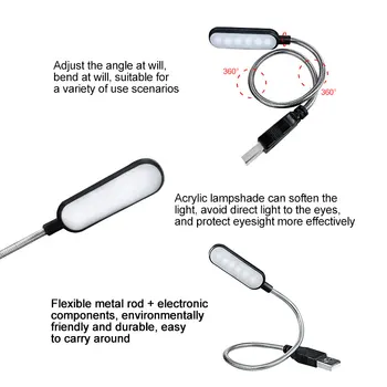 5V Mini USB Flexibilné Knihy Ľahké Prenosné High Lumen Noci, Lampa na Čítanie sa Vzťahujú na Výkon Bankových Notebooku, Klávesnice