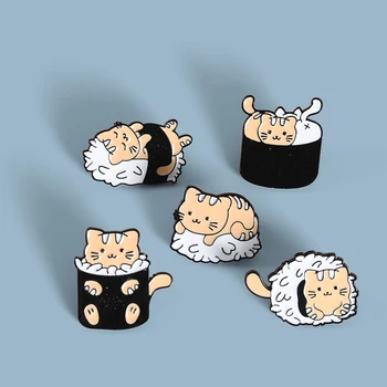 Cartoon Sushi Mačka Smalt Kolíky Odznak Roztomilý Potravín Brošňa pre Ženy Anime Zvierat Klopě Pin Batohy Kovové Šperky Darček Veľkoobchod