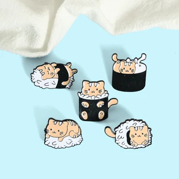 Cartoon Sushi Mačka Smalt Kolíky Odznak Roztomilý Potravín Brošňa pre Ženy Anime Zvierat Klopě Pin Batohy Kovové Šperky Darček Veľkoobchod