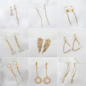 2020 nové zlaté drahokamu dlhý strapec fishtail náušnice žien geometrické kovové náušnice svadobné šperky príslušenstvo