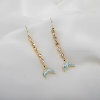 2020 nové zlaté drahokamu dlhý strapec fishtail náušnice žien geometrické kovové náušnice svadobné šperky príslušenstvo
