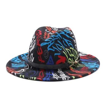 Farebné Vytlačené fedora klobúk jar jeseň nové svetlé farebné vlnené jazz klobúk muži ženy plstený klobúk tie-dye vlny-ako Panamský klobúk