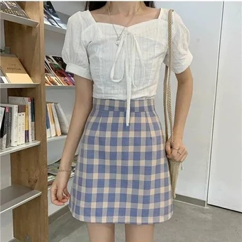 Sukne Faldas Vysoký Pás Kawaii Jupe Mini Žien Femme kórejský Módne Letné Šaty Vetement 2021 Šortky Oblečenie Stožiare, Modrá