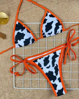 2021 Plavky Sťahovacie až Obväz Ženské Plavky Trojuholník Krava Tlač Plaviek Sexy Bikiny Nastaviť Ženy Kúpajúcich plavky