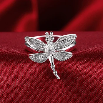 925 Sterling Silver Zirkón Dragonfly Krúžok Pre Ženy Móda Folk-Vlastné Svadobné Zapojenie Strana Darček Kúzlo vysoko kvalitné Šperky