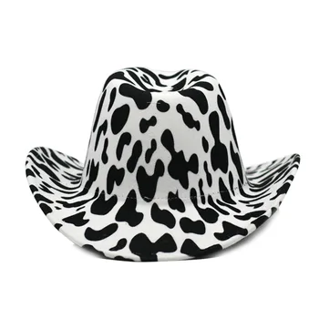 Ženské kovboj jazz klobúk jar krava vzor roll okraj high-top-fedora klobúk vonkajší teplom mužov panamský klobúk západnej vlnené plstený klobúk