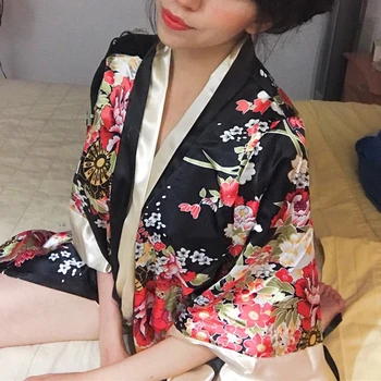 Japonské Kimono Cardigan Šaty pre Ženy Sexy Kvetinová Tlač Yukata Ázijské Obi Sleepwear Tradičné Geisha Župan Vintage Oblečenie