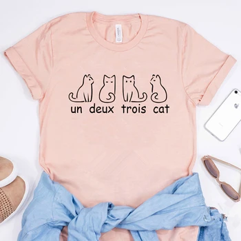 2020 Nový Prišli Horúce Predaj Osn Deux Trois Mačka Tričko Žena Roztomilý Grafické Tlače T-shirt Pár Unisex Dovolenku Topy&čaj