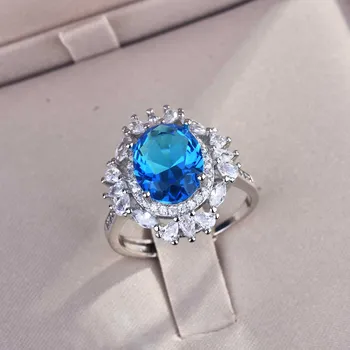 QTT Luxusné Geniune 925 Sterling Silver Zásnubné Prstene Modrý Ovál Kameň Zirkónmi, Šperky, Svadobné Doplnky Pre Svadobné