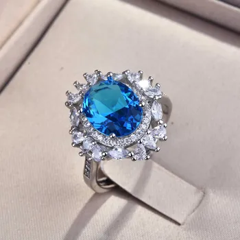 QTT Luxusné Geniune 925 Sterling Silver Zásnubné Prstene Modrý Ovál Kameň Zirkónmi, Šperky, Svadobné Doplnky Pre Svadobné