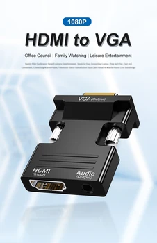 Hdmi-fêmea compatível para vga macho conversor 3,5 mm adaptador de áudio 1080p fhd saída de vídeo portátil tv monitor projetor