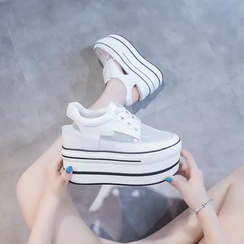 Originálne Kožené Biele Topánky Ženy Letné Sandále Na Platforme 2021 Nový Plochý Robustný Bežné Ženské Topánky Čierne Sandále Čipky Priedušná