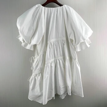 TWOTWINSTYLE Voľné Šnúrkou Letné Šaty Pre Ženy, Krátky Rukáv Príležitostné Voľné Biele Šaty Ženskej Módy Nové Oblečenie 2021