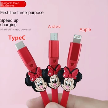 Disney Mickey Mouse, Minnie tri-v-jednom dátový kábel rýchle nabitie Android typec Huawei OPPOvivo Apple auto multi-function dátový kábel