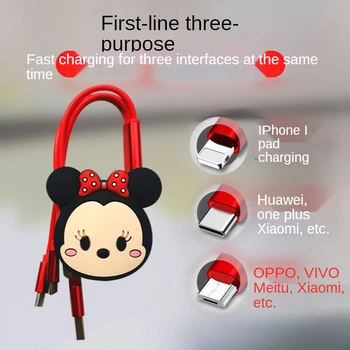 Disney Mickey Mouse, Minnie tri-v-jednom dátový kábel rýchle nabitie Android typec Huawei OPPOvivo Apple auto multi-function dátový kábel