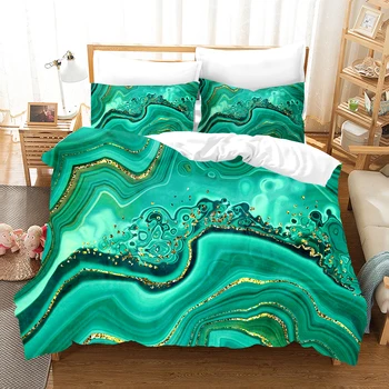Zelený Mramor Umenie Textúra posteľná bielizeň Nastaviť Luxusné Kráľovná King Size posteľou, Dekor Posteľná Bielizeň Deka Kryt obliečka na Vankúš 2/3 ks bytový Textil