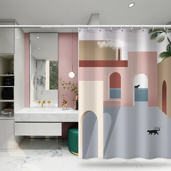 Nordic Morandi farebný blok sprchový záves kúpeľňa záclony nepremokavé polyesterové vaňa dekorácie sprchový záves s hákom