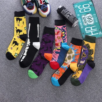 Nové Módne Prekvapujúce Lebky Sockings Bavlna Žltá Mačka Harajuku HipHop Skateboard Dropshipping Zábavné Šťastný Mužov a Žien Ponožky