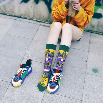 Nové Módne Prekvapujúce Lebky Sockings Bavlna Žltá Mačka Harajuku HipHop Skateboard Dropshipping Zábavné Šťastný Mužov a Žien Ponožky