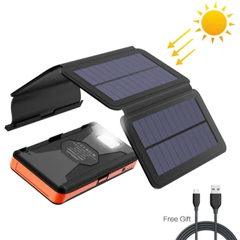 Solar Power Bank 25000mAh Solárna Externá Nabíjačka Batérií Nepremokavé Odnímateľný Solárne Panely s dvomi USB a Jasný Blesk.