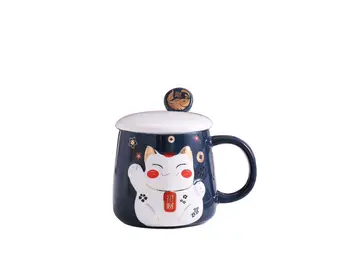 Kreatívne cartoon šťastie mačka keramický hrnček s vekom lyžice office hrnček šálku kávy porcelánové šálky Mlieka pohára, šálky kávy hrnček s vekom