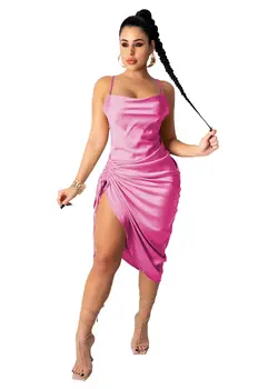 Sexy Ženy Šaty Špagety Popruh Rozdelené Backless Farbou Strany Noc Clubwear Letné Oblečenie Pre Ženy Oblečenie