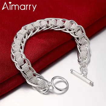 Aimarry 925 Sterling Silver Väzbe Kruhu NA Reťaz Náramok Pre Ženy, Mužov Strany Darčeky Angažovanosti, Svadby, Módne Šperky