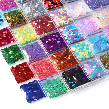 6 Grid/taška Zmiešané Nechty, Glitter Prášok Flitrami Farebné Nechty Vločky Nálepka, 3D DIY Nechtov Jazdcov Prach Pre Nail Art Dekorácie