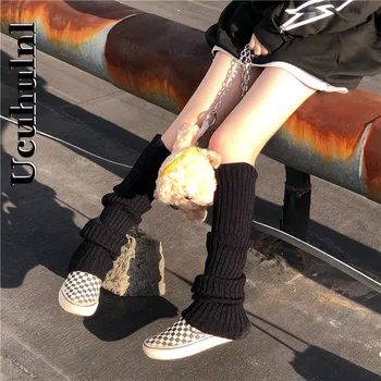 Ucuhulnl Punk Solid Black Pohode Zrastov Dlhé Ponožky Ženy Vonkajšie Kolená Vysoké Elastické Nohu Ohrievačov 2021 Lady Teplé Štíhla Gotická Hip-hop