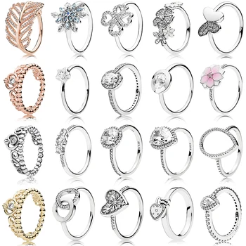 925 Sterling Silver Ring Rose Trblietavé Pierko S Krištáľovo Prstene Pre Ženy, Svadobné Party Módne Šperky