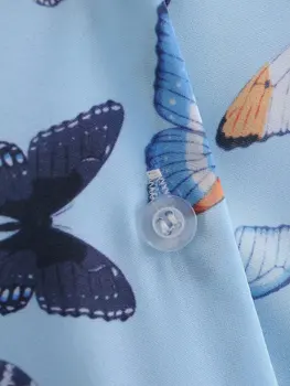 Motýľ modrý oblek golier dlhý rukáv tričko retro plus veľkosť hming-štýl za ženy 2021 sheining vadiming, blúzky, košele A5055
