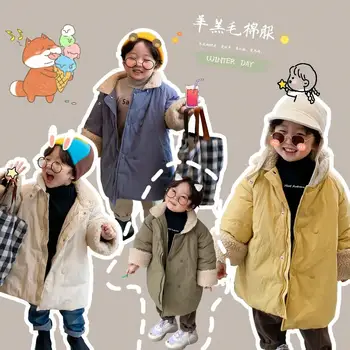 Zimné nový kórejský pribrala detí bavlna čalúnená bunda baránok dole bavlna čalúnená bunda oblečenie detí, teplá bunda