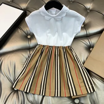 High-end prispôsobené lete 2021 horúce nové produkty dievčatá módne bežné klope klasické pruhované šaty, šitie