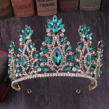 FORSEVEN Luxusné Princezná, Kráľovná Ženy, Dievča, Svadobné Nevesty Svadobné Vlasy, Šperky Crystal Slza Zlaté Červená Biela Zelená Koruny Tiara