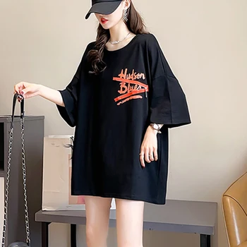 Kekeplus Obchod Nadrozmerné ženy voľné oblečenie módne topy list tlač bavlnené tričká kórejský dámske krátky rukáv tees D72522