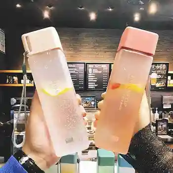1Pc 500 ml Transparentná Námestie Plast Matný Voda Cup Vonkajšie Studenej Šťavy Vodné Športy Pohár s Prenosné Mlieko Lano Pohár Vody
