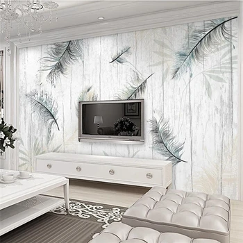 Beibehang Vlastné 3d tapeta Nordic rastlín leaf pierko moderný minimalistický póry dreva drevo, TV joj, steny papier papier peint