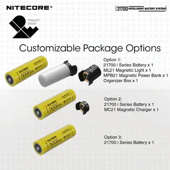 NITECORE 3 in1 21700 Inteligentné Batérie Systém NL2150HPi 5000mAh Nabíjateľná Batéria+ MPB21 Powerbank+VM 21 CRI LED Baterka