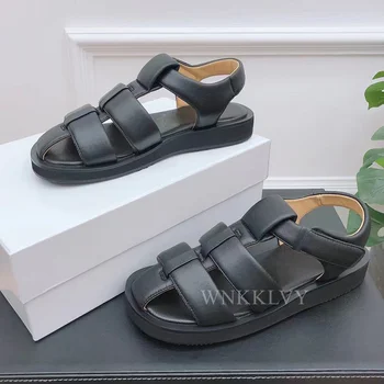 2021 Hot predaj Hrubé Jediným Príležitostné Letné Sandále Soft Real Kožené Platformu Sandalias Ženy členok popruh Rekreačné Topánky pre dámy