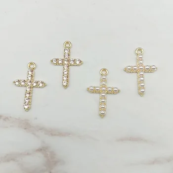 10pcs/pack Náboženské Corss Crystal Pearl Kovový Prívesok Charms pre Náušnice DIY Šperky Robiť