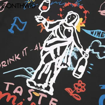 GONTHWID T-Shirts Hip Hop Zábavné Graffiti Vytlačiť Tshirts Streetwear Lete Harajuku Módne Voľné Bavlnené Krátke Tričká Topy