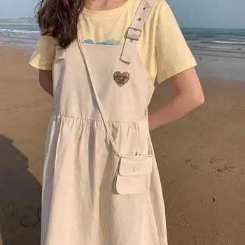 Letné dámske Šaty 2021 Sladká Láska Náradie Popruh Šaty Študentka, kórejský Šatka Midi Šaty Bežné Biele Sundresses Vestido