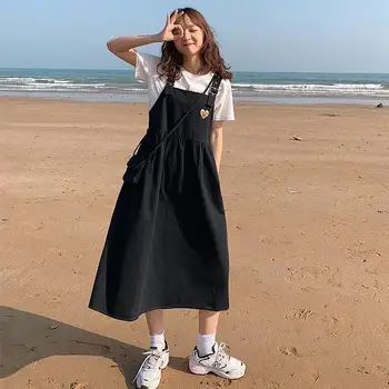 Letné dámske Šaty 2021 Sladká Láska Náradie Popruh Šaty Študentka, kórejský Šatka Midi Šaty Bežné Biele Sundresses Vestido
