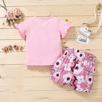 Letné Baby Roztomilý Oblečenie Nastavené Novonarodené Dieťa, Baby, Dievčatá Rozstrapatené T-Shirt Topy+Kvetinový Tlač Šortky Oblečenie Batoľa Dievča Oblečenie