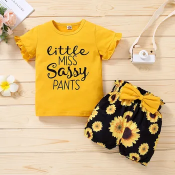 Letné Baby Roztomilý Oblečenie Nastavené Novonarodené Dieťa, Baby, Dievčatá Rozstrapatené T-Shirt Topy+Kvetinový Tlač Šortky Oblečenie Batoľa Dievča Oblečenie