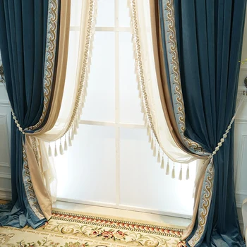 2021 New American Závesy pre Obývacia Izba Európskej Luxusná Vila, Spálne, Tieňovanie Flanelové francúzske Okno Obrazovka Velvet Textílie
